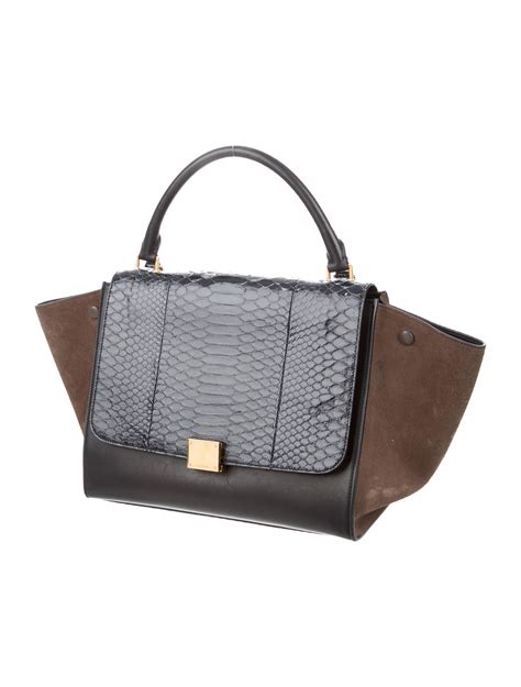 celine trapeze medium python skin|CELINE Python Calfskin Medium Trapeze Grey .